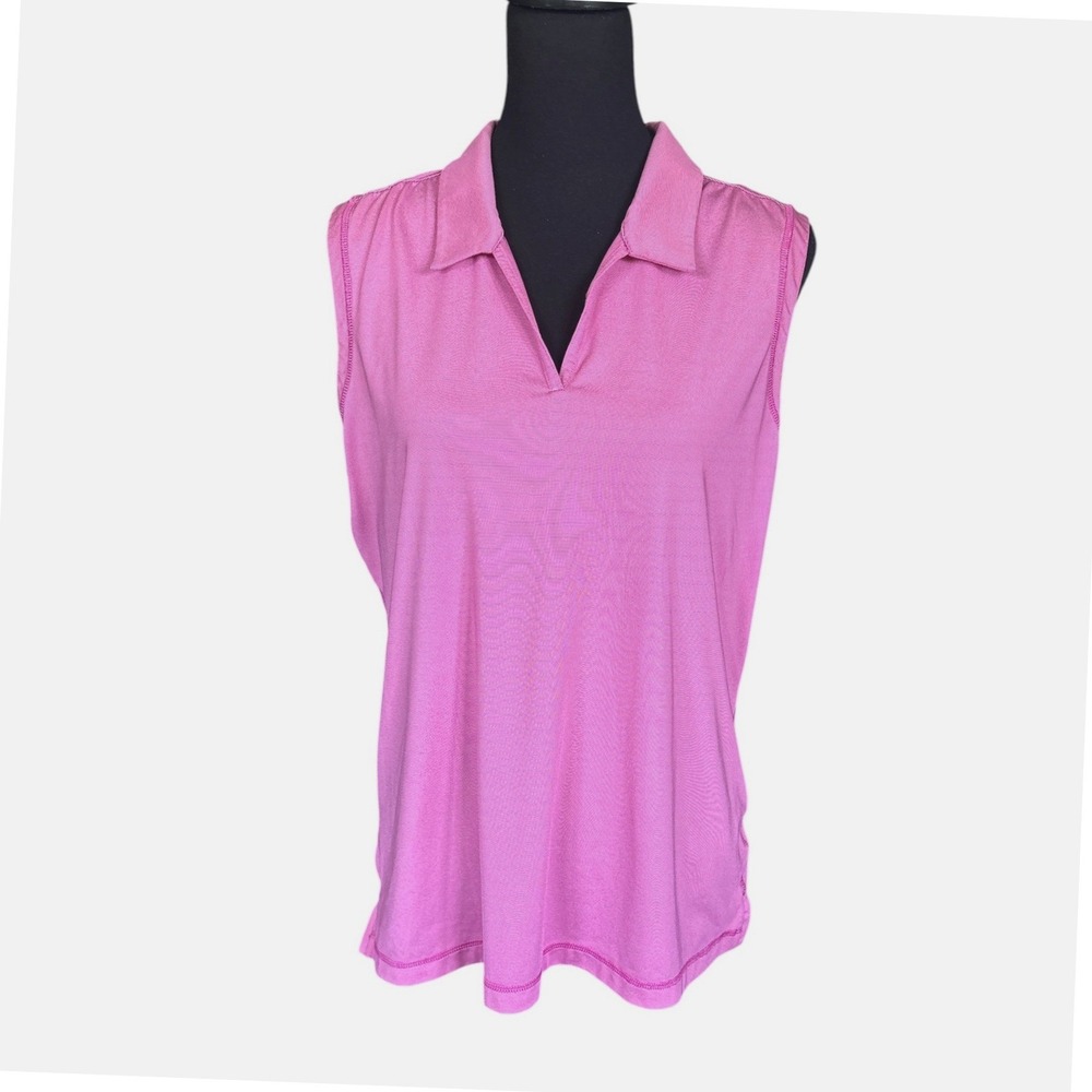 Adidas PureMotion Microstripe Sleeveless V-Neck Golf Polo in Pink, Size Large